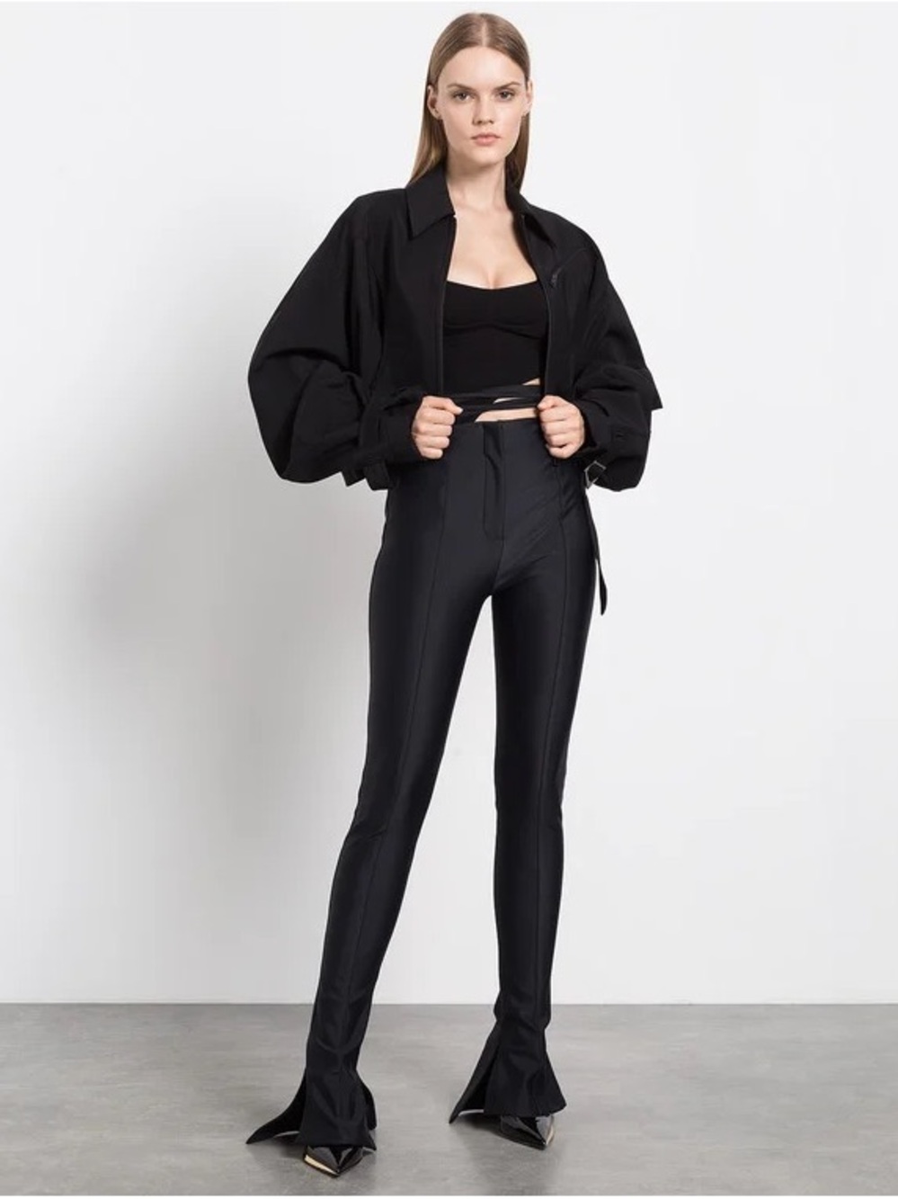 Thierry Mugler Black Pants Hem Slits Seams Black Size 36 Small High Rise Flare